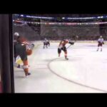 Luke Schenn drills Jordan Staal