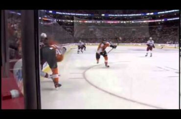 Luke Schenn drills Jordan Staal