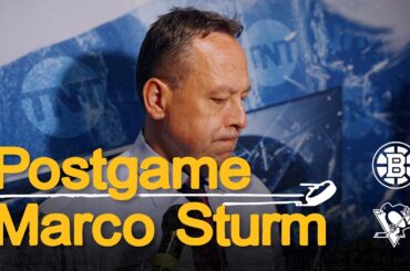 Marco Sturm speaks with media in Pittsburgh after overtime loss