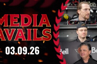 Thomas Chabot, Tim Stützle, Travis Green Pregame Media vs VAN