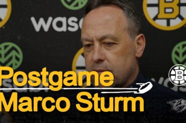 Marco Sturm speaks to the media following the Bruins 6-3 loss in Nashville.
