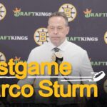 Marco Sturm talks after the B's beat the Pens 2-1