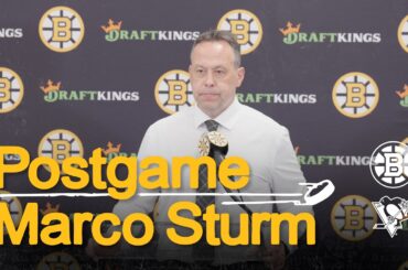 Marco Sturm talks after the B's beat the Pens 2-1