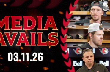 Thomas Chabot, Warren Foegele, Travis Green Pregame Media vs MTL