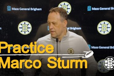 Sturm speaks with the media after practice on Wednesday at Warrior Ice Arena