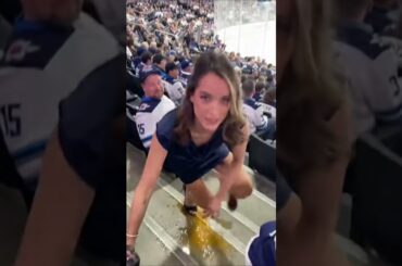 NHL Reporter Crashes Into Fan at Canada Life Centre 😂🏒 #nhl #nhlhighlights #funnyshorts