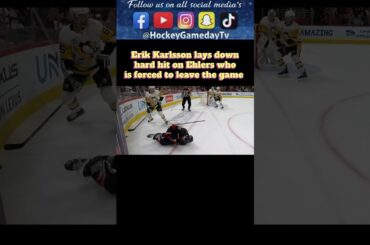 #Penguins Karlsson delivers hard hit on #Hurricanes Ehlers, who leaves the game #NHL #hockey #fyp