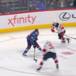 Nathan MacKinnon weaves in and out of Devils defense on Barrie's goal