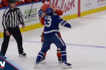 Easton Cowan Drops The Gloves With Jackson LaCombe For First NHL Fight