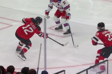 Jesper Bratt scores a goal against the New York Rangers