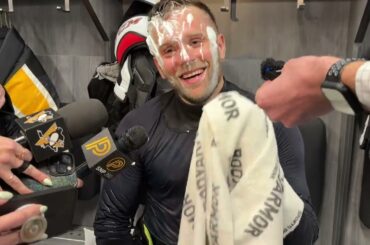 Penguins room: Watch Erik Karlsson nail Bryan Rust on pie day