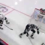 Artemi Panarin scores a goal against the New Jersey Devils