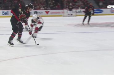 Tim Stutzle scores a goal against the New Jersey Devils