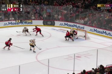 Paul Cotter scores an overtime goal against the Boston Bruins