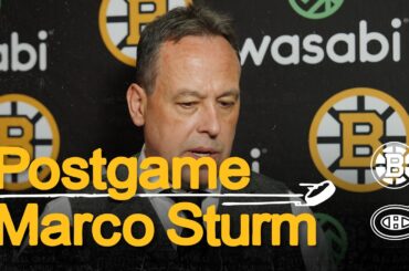 Marco Sturm talks after Bruins fall 3-2 in OT @ MTL