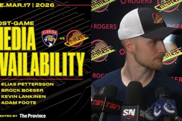 Pettersson, Boeser, Lankinen & Adam Foote Post-Game Media | Canucks vs. Panthers (Mar 17, 2026)