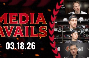 Lars Eller, Dylan Cozens, Jordan Spence, Travis Green Pregame Media vs WSH