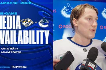 Aatu Räty & Adam Foote Pre-Game Media | Canucks vs. Predators (Mar 12, 2026)