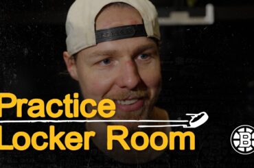 H. Lindholm speaks with the media following practice at Warrior Ice Arena