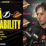 Rossi, DeBrusk, Karlsson & Adam Foote Post-Game Media | Canucks vs. Lightning (Mar 19, 2026)