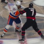 Brady Tkachuk And Anders Lee Square Off In Opening-Faceoff Fight