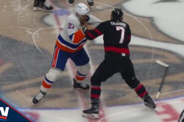 Brady Tkachuk And Anders Lee Square Off In Opening-Faceoff Fight
