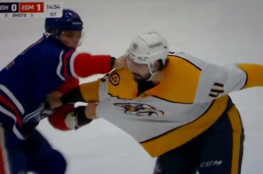 NHL Hockey fight - Vasily Podkolzin(Oilers) vs. Nicolas Hague(Predators)