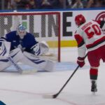 Hurricanes' Eric Robinson Rips A Penalty Shot Goal vs. Maple Leafs