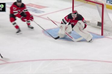 Tage Thompson scores a goal against the New Jersey Devils