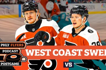 Tippett, Vladar lead Flyers to California SWEEP, beat Celebrini’s Sharks | PHLY Flyers Podcast