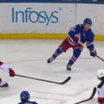 Vladislav Gavrikov scores a goal against the New Jersey Devils