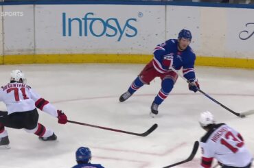 Vladislav Gavrikov scores a goal against the New Jersey Devils