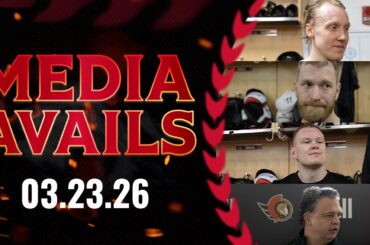 Lassi Thomson, Claude Giroux, Brady Tkachuk, Travis Green Pregame Media vs TOR