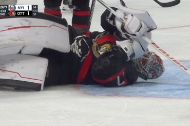 James Reimer Takes Stick To Neck, "How Do You Miss That?" Thomas Chabot Hot Mic To Ref