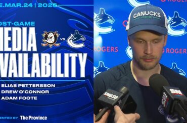 Elias Pettersson, Drew O'Connor & Adam Foote Post-Game Media | Canucks vs. Ducks (Mar 24, 2026)