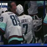 Jordan Eberle hit his head on the ice after a borderline slew foot by Lilleberg ❌