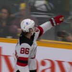 Jesper Bratt scores a goal against the Nashville Predators