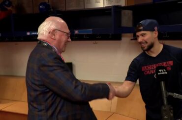 Alexandre Carrier félicité par Michel Lacroix pour son 100e point