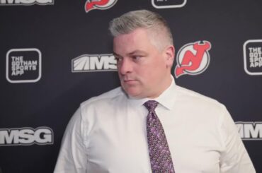 Coach Keefe speaks before Devils at Hurricanes Saturday