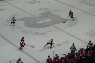 Utica Comet's Nico Daws makes a breakaway save in OT vs. Laval Rocket's Samuel Blais 3/25/26