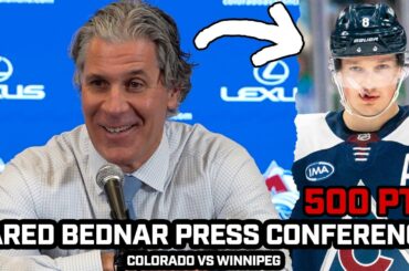 Jared Bednar PRAISES & Jokes about Cale Makar Getting to 500pts & More After Avs LOSS vs Jets