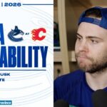 Jake DeBrusk & Adam Foote Pre-Game Media | Canucks at Flames (Mar 28, 2026)