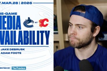 Jake DeBrusk & Adam Foote Pre-Game Media | Canucks at Flames (Mar 28, 2026)