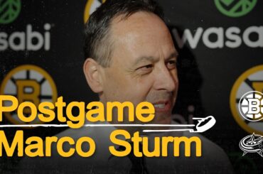 Marco Sturm speaks to the media following the Bruins 4-3 shootout win over the Blue Jackets.