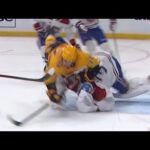 Evangelista runs over Fowler, then pops Hutson with bare knuckles: only gets two minutes???