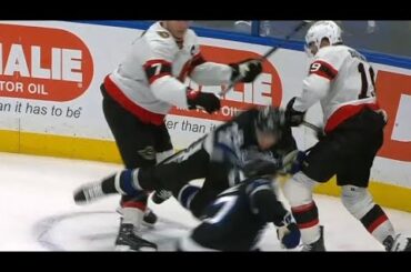 Brady Tkachuk crosscheck on Girgensons: someday this will be a routine call