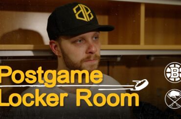 Pastrnak, Mittelstadt, Zacha, and Korpisalo speak with the media following 4-3 OTW at BUF