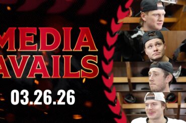 Carter Yakemchuk, Tim Stützle, Tyler Kleven, Jorian Donovan, Travis Green Pregame Media vs PIT