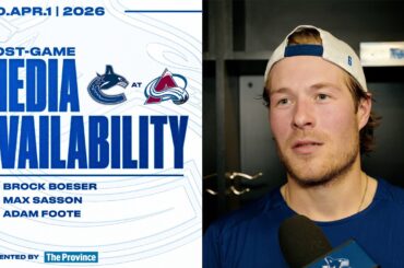 Brock Boeser, Max Sasson & Adam Foote Post-Game Media | Canucks at Avalanche (Apr 1, 2026)