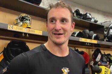 Penguins locker room: Stuart Skinner and the boys enjoyed the win